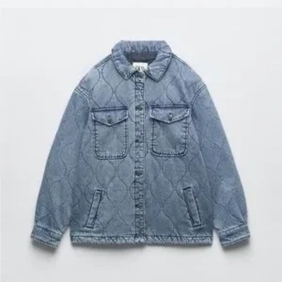 Zara Quilted Oversized Denim Jacket in Blue - Picture 2 of 5